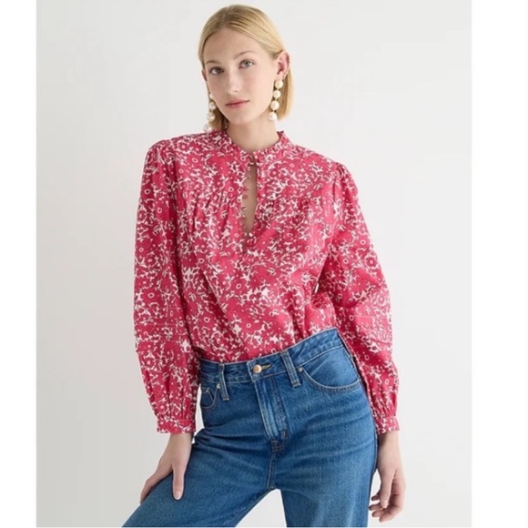 J. Crew Tops - J. Crew Button-front ruffleneck popover in blushing meadow cotton poplin